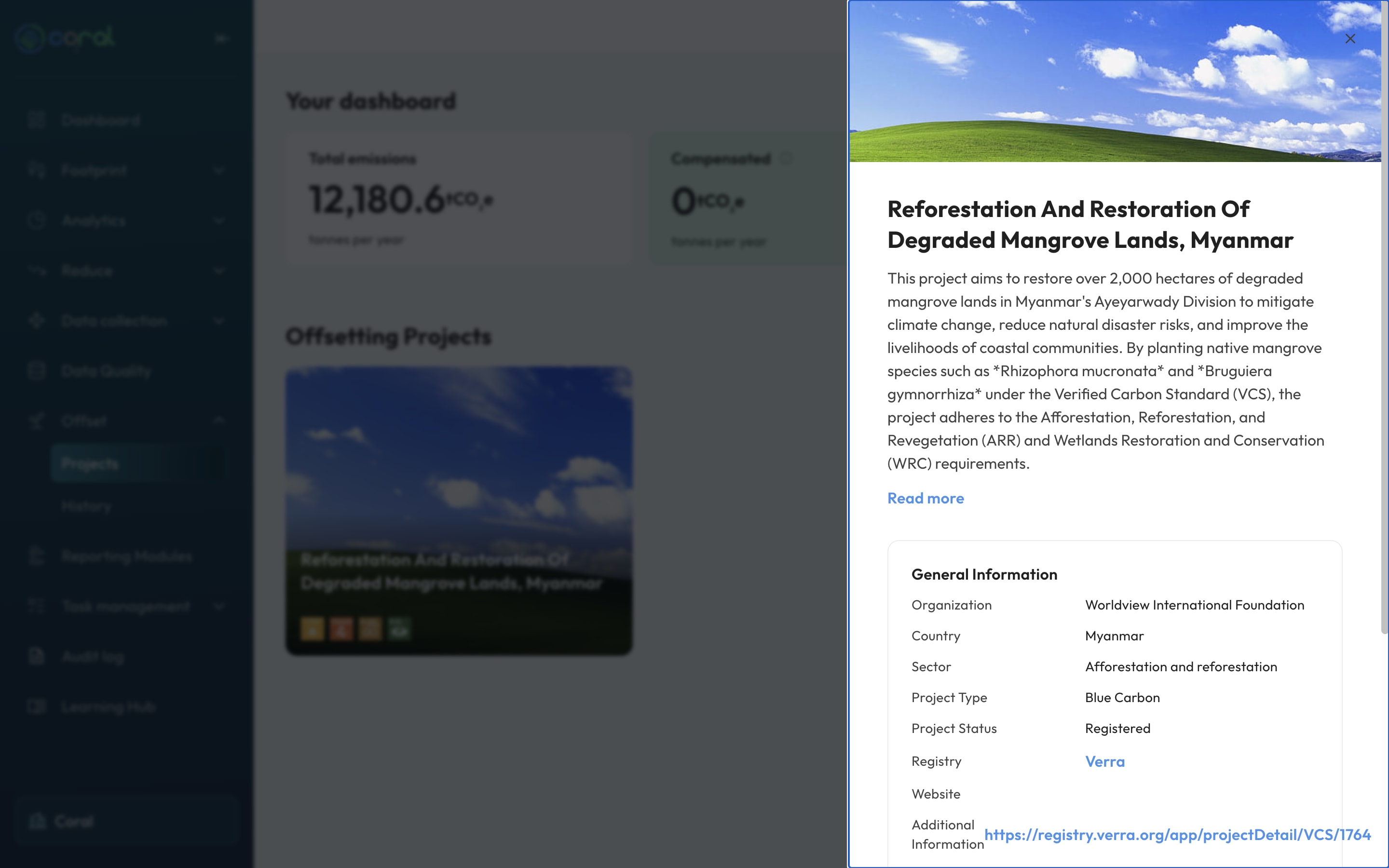 Verified carbon project details in the offset marketplace