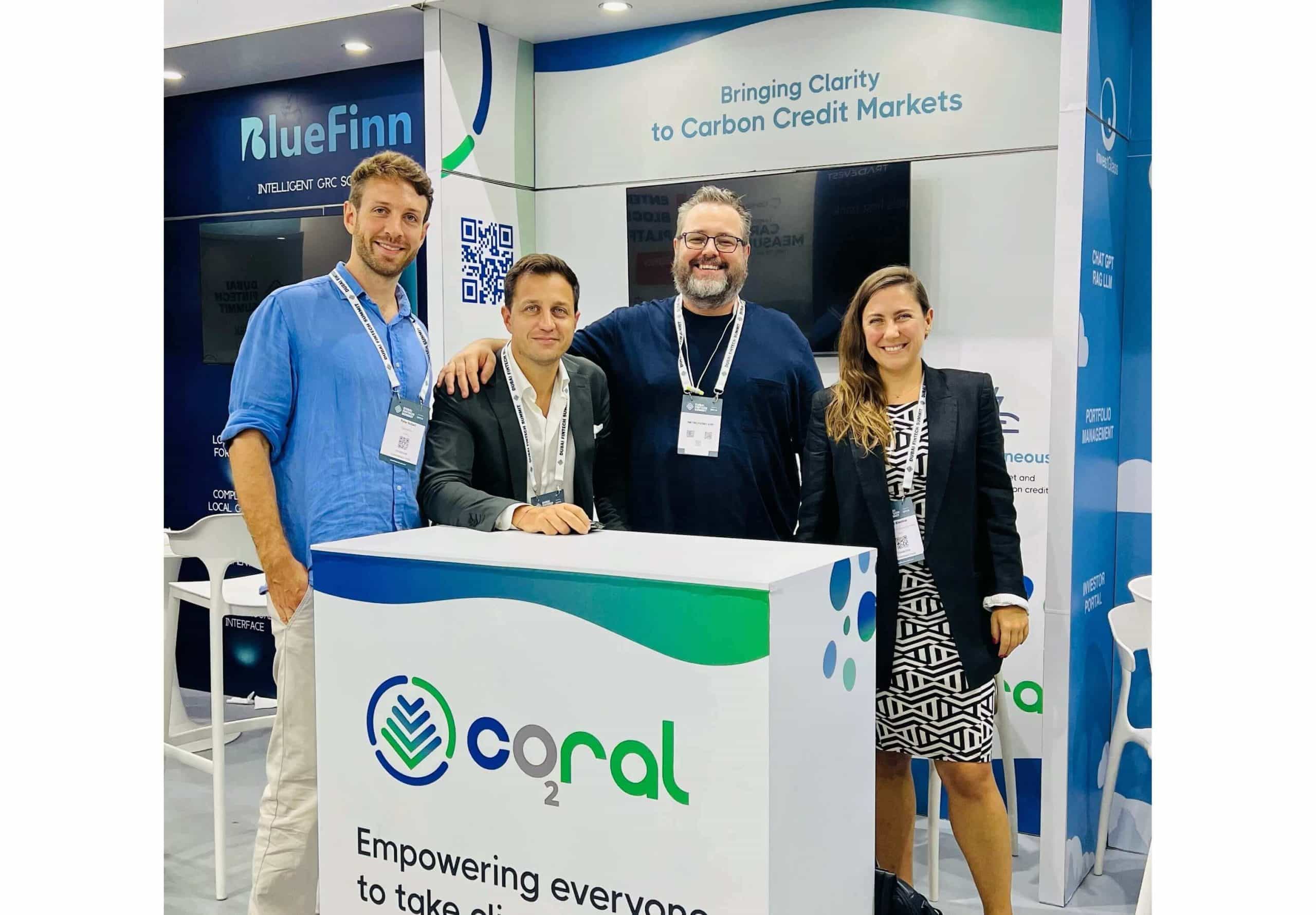 Coral team at the Dubai Fintech Week booth with Coral branding